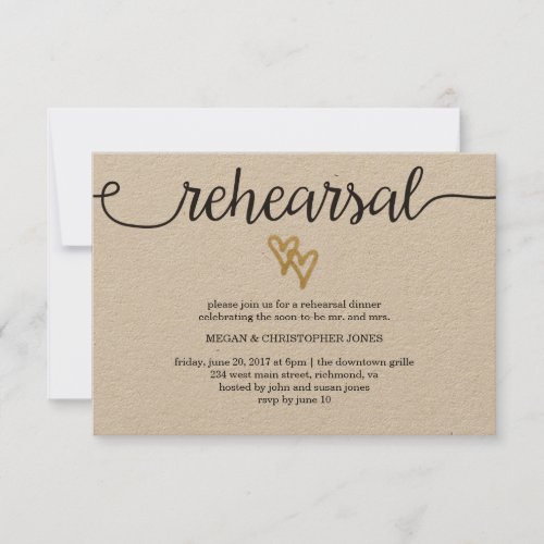 Gold Foil Hearts Kraft Paper Rehearsal Card