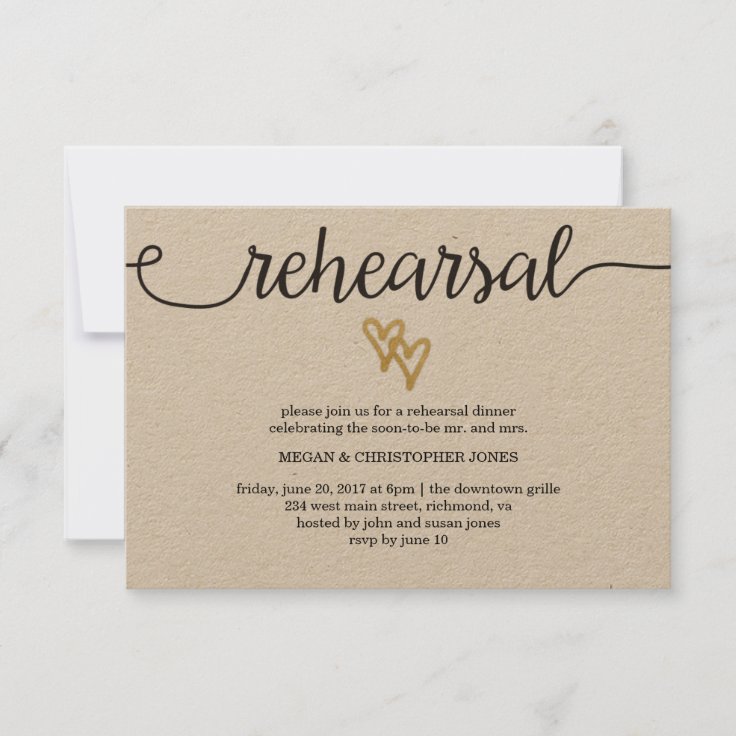 Gold Foil Hearts Kraft Paper Rehearsal Card Zazzle