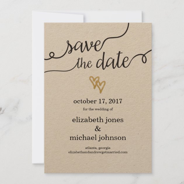 Gold Foil Hearts Kraft Paper Save The Date