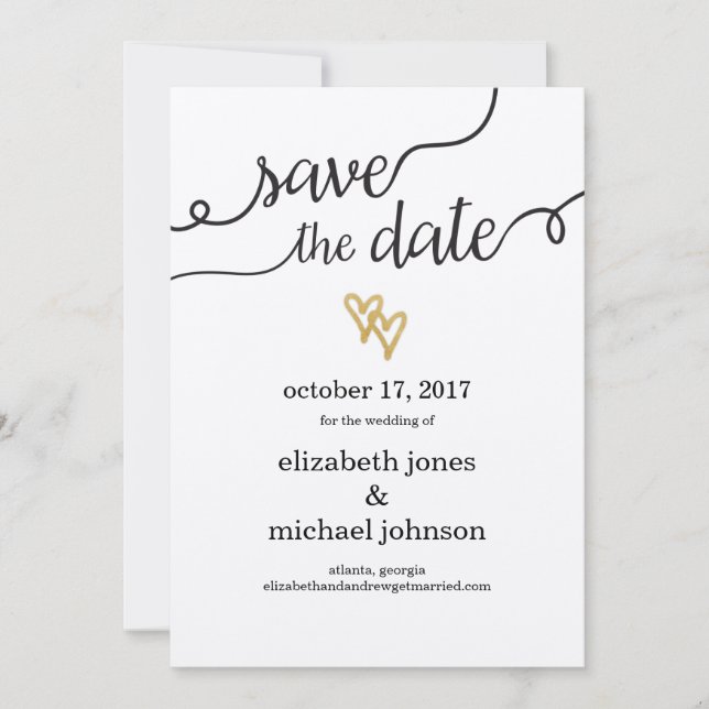 Gold Foil Hearts Kraft Paper Save the Date (Front)