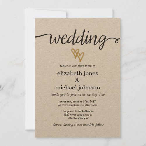 Gold Foil Hearts Kraft Paper Wedding Invitation