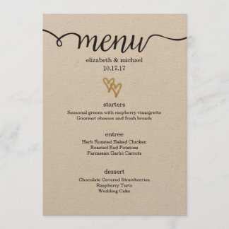 Gold Foil Hearts Kraft Paper Wedding Menu