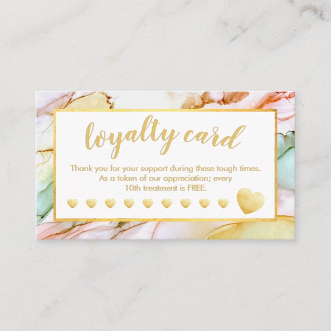 Gold Foil Hearts Pastel Colored  Loyalty Card (Front)
