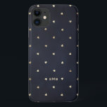 Gold Foil Hearts Pattern Navy Blue Monogram iPhone 11 Case<br><div class="desc">Cute and feminine phone case featuring a faux gold foil hearts pattern. Personalize by adding your own monogram. This gold foil hearts pattern phone case will be perfect as a personalized gift.</div>