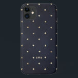Gold Foil Hearts Pattern Navy Blue Monogram iPhone 11 Case<br><div class="desc">Cute and feminine phone case featuring a faux gold foil hearts pattern. Personalize by adding your own monogram. This gold foil hearts pattern phone case will be perfect as a personalized gift.</div>