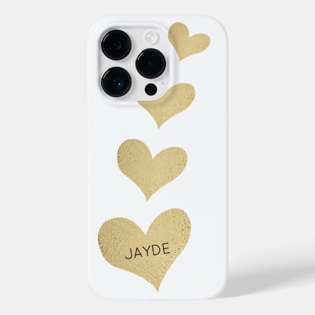 Gold Foil Hearts Personalized Mobile Phone Case (Back)