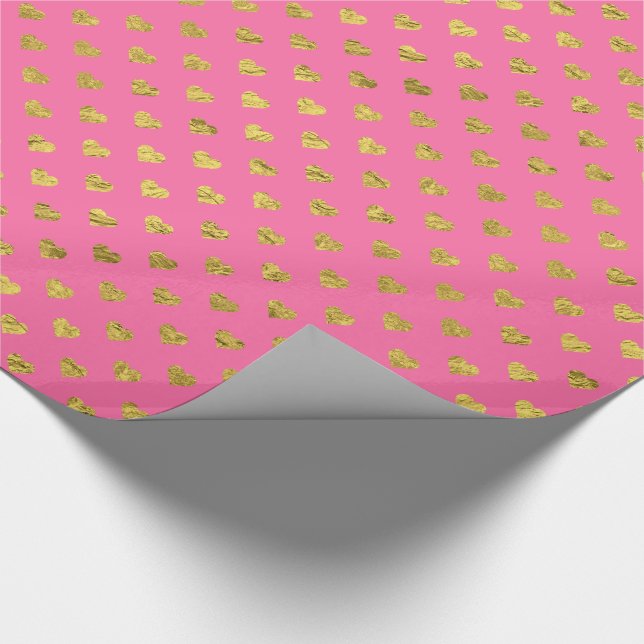 Gold foil hearts / Pink Wrapping Paper (Corner)