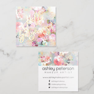 Gold Foil Hello Gorgeous Floral Makeup Business Cards