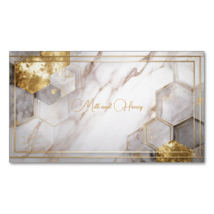 Gold Foil Hexagon Tile White Marble Geometric Business Card Magnet