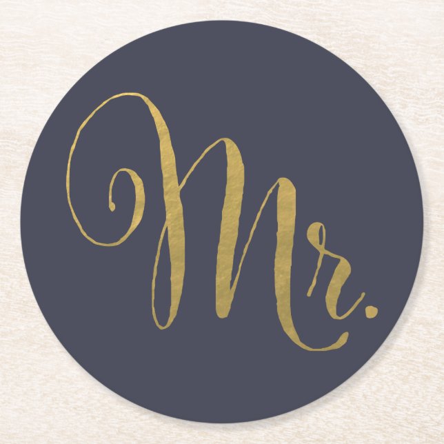 Gold Foil His n Hers Mr & Mrs Matching Coasters (Front)