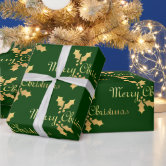 Elegant Forest Green Gold Foil Leaves Wrapping Paper