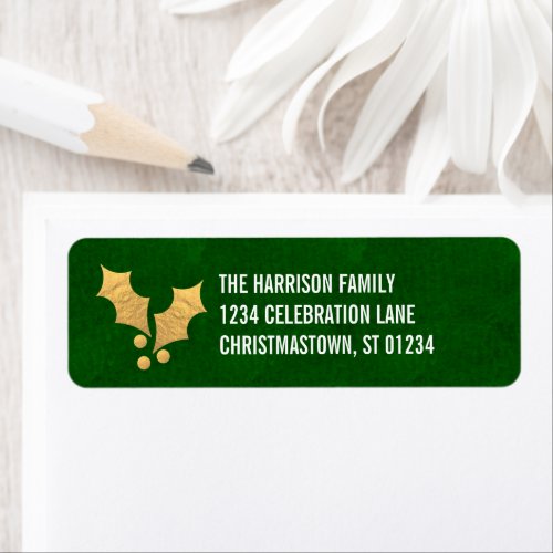 Gold Foil Holly Personalized Christmas Label