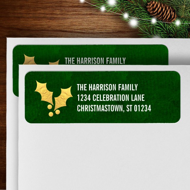 Gold Foil Holly Personalized Christmas Label (Creator Uploaded)