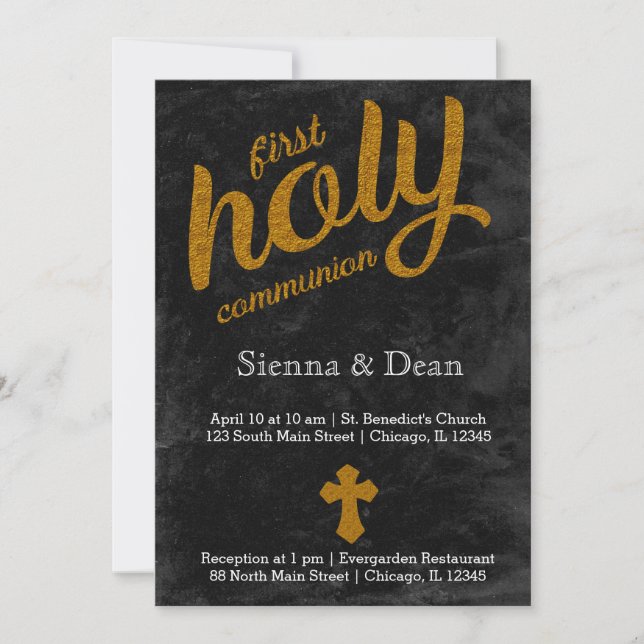 Gold foil holy communion invitation (Front)