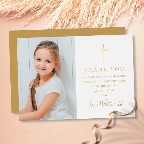 Gold Foil Holy Communion Photo Thank You Card