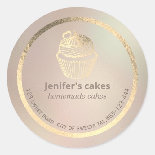 Gold foil Homemade cupcakes and treats packaging C Classic Round Sticker