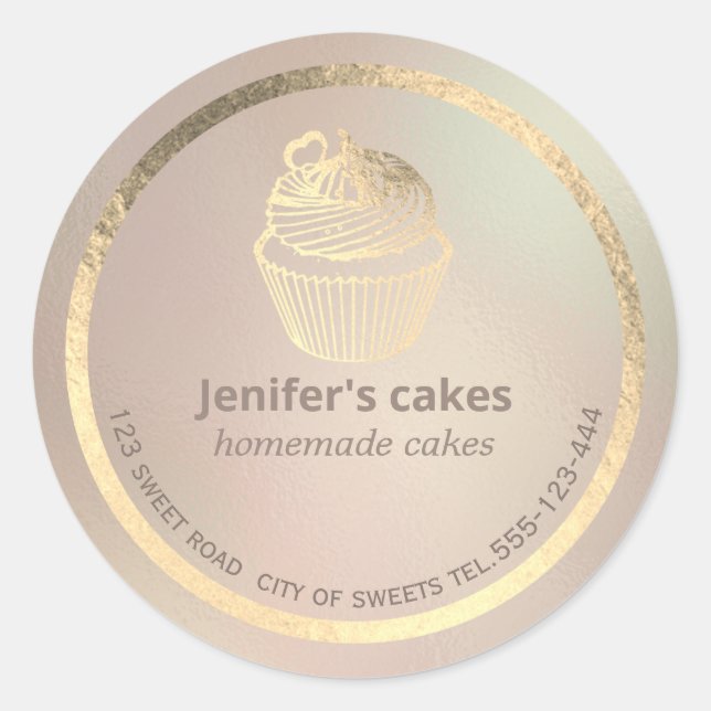 Gold foil Homemade cupcakes and treats packaging C Classic Round Sticker (Front)