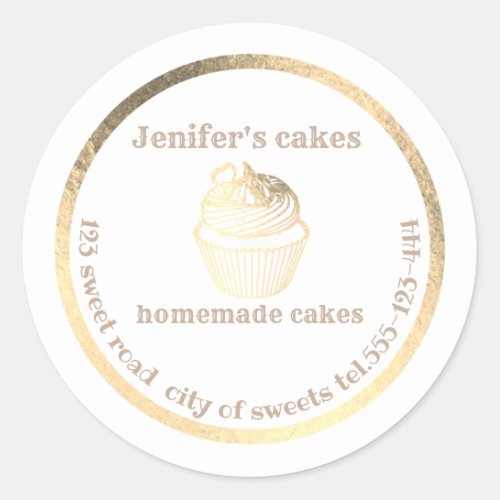 Gold foil Homemade cupcakes and treats packaging Classic Round Sticker