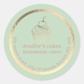 Gold Foil Homemade Cupcakes And Treats Packaging Classic Round Sticker by Makidzona at Zazzle