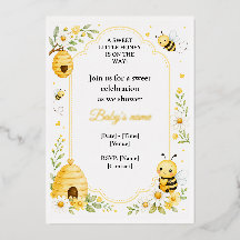 Gold Foil Honey Bee Baby Shower Invite