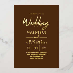 GOLD FOIL Hot Chocolate Modern All-in-1 Wedding Foil Invitation