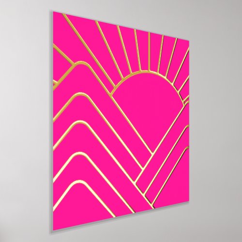 Gold Foil Hot Pink Art Deco Abstract Landscape Foil Prints