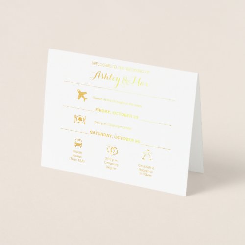 Gold Foil Icons Wedding Weekend Itinerary Card