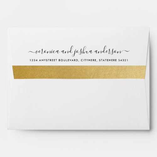 Gold Foil Inside Return Address Trendy Font White Envelope