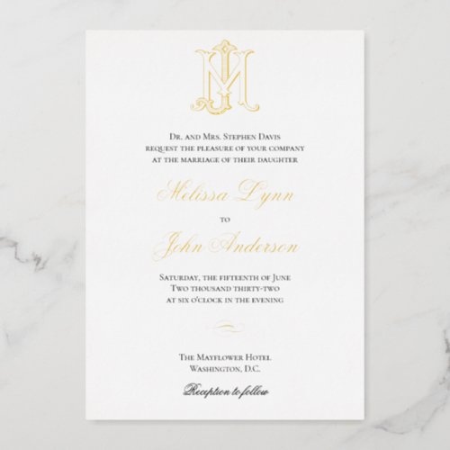 Gold Foil Invitation JM Monogram or MJ Monogram