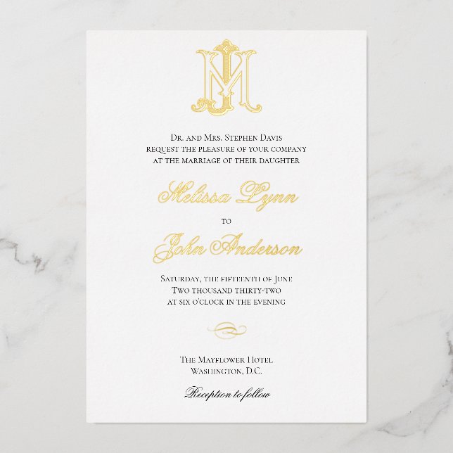 Gold Foil Invitation JM Monogram or MJ Monogram (Front)