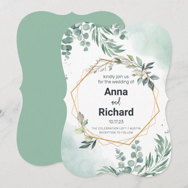 Gold Foil Invitation, Neutral Floral Wedding (Front/Back)