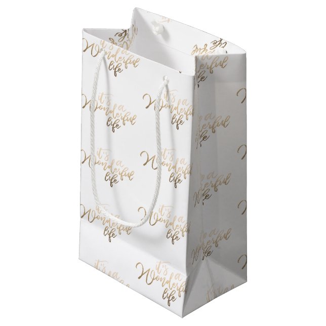 Gold Foil it's a Wonderful life Christmas Small Gift Bag (Front Angled)