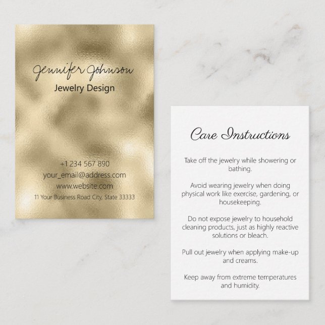 Gold Foil Jewelry Care Cards Business Card (Front/Back)