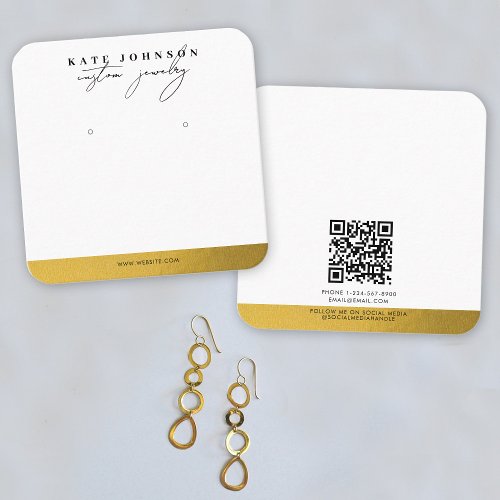 Gold Foil Jewelry Holder Earring Display Script Square Business Card