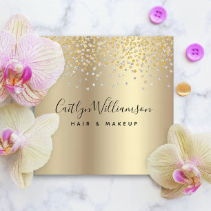 Gold foil jewels modern hair stylist makeup artist square business card