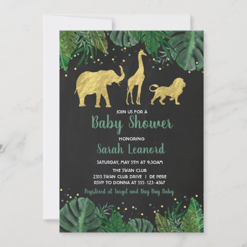 Gold Foil Jungle Safari Animal Shower Invitation