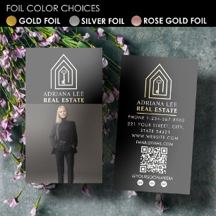 Gold Foil Key Photo Real Estate Agent QR Code Business Cards