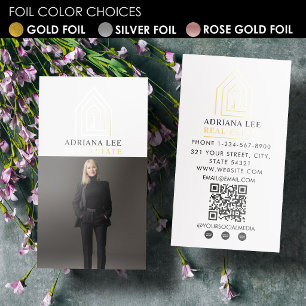 Gold Foil Key Photo Real Estate Agent QR Code Business Cards
