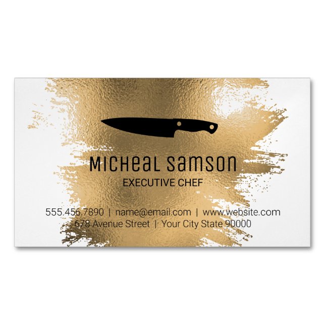 Gold Foil Knife | Chef Culinary Business Card Magnet (Front)