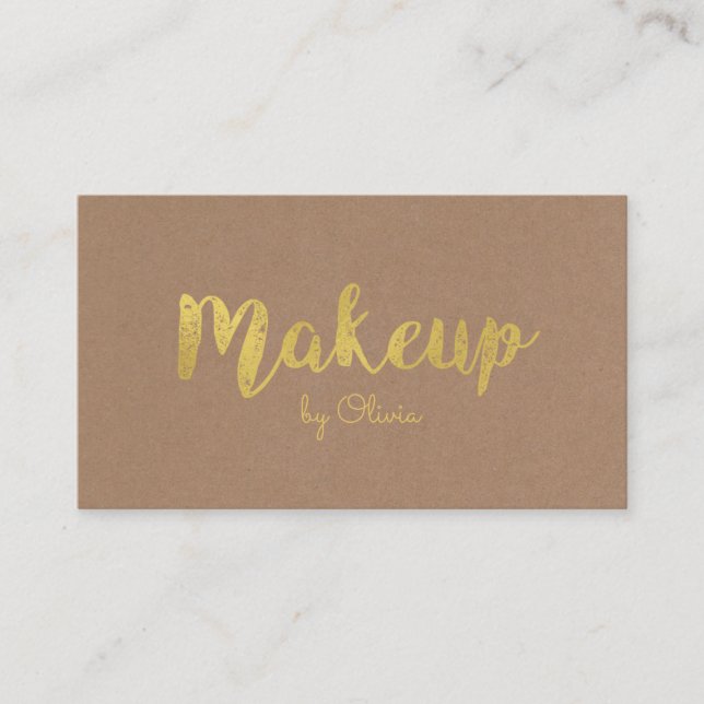 Gold Foil Kraft Makeup Artist Business Cards (Front)
