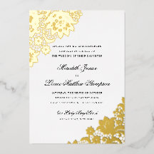 Gold Foil Lace Black and Gold Script Wedding