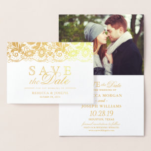 Gold Foil Lace Floral Wedding Save the Date Foil Card