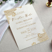 Gold Frame Motif Nuestra Boda Spanish Wedding Invitation
