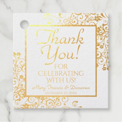 Gold Foil Lacy Floral Filigree Wedding Thank You Foil Favor Tags