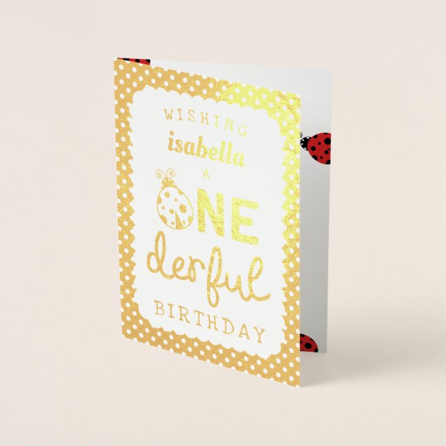 Gold Foil Ladybug Onederful Birthday Foil Card (Front)