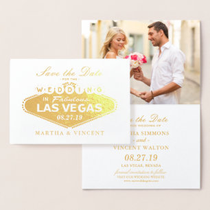 Gold Foil Las Vegas Sign Wedding Save the Date Card