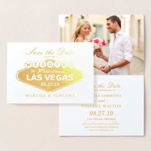 Gold Foil Las Vegas Sign Wedding Save the Date Foil Card