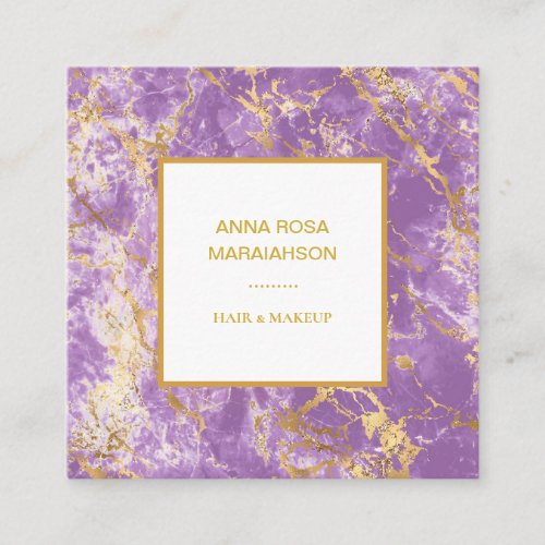  Gold Foil  Lavender Marble Modern Girly Luxe Square Business Card