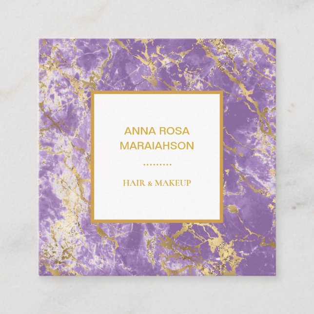*~* Gold Foil  Lavender Marble Modern Girly Luxe Square Business Card (Front)