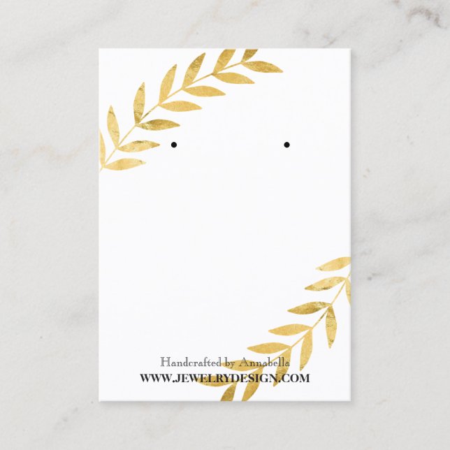 Gold Foil Leaf Earring Jewelry Display Custom Business Card (Front)